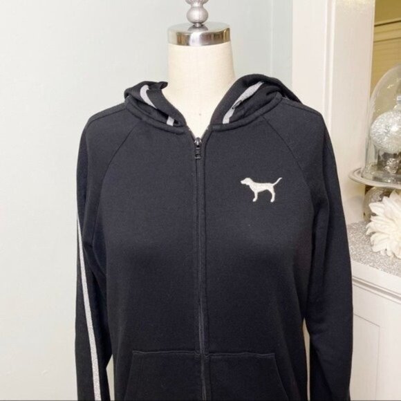 Victoria’s Secret Pink Sequin Floral Bling Zip Front Jacket Hoodie Small - Picture 4 of 13